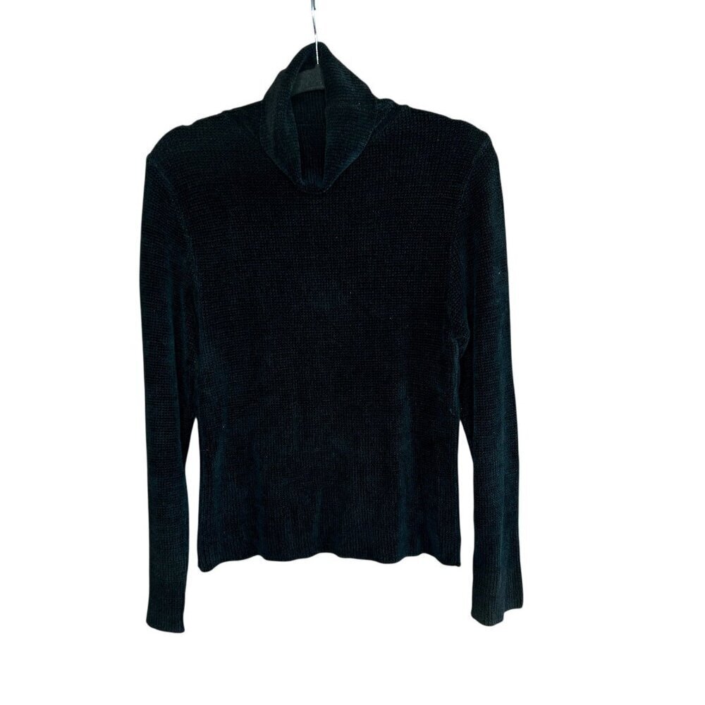Cyrus Turtleneck Sweater Black Chenille Ribbed Knit Size Medium